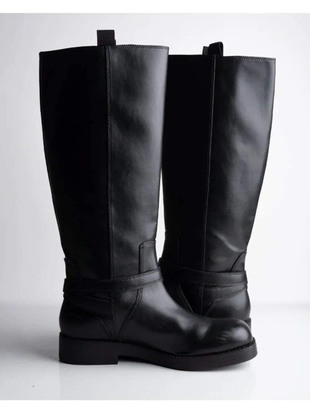Zara Womens Riding Boots faux leather knee high Black US 10 EU 41 NWD 1012/410